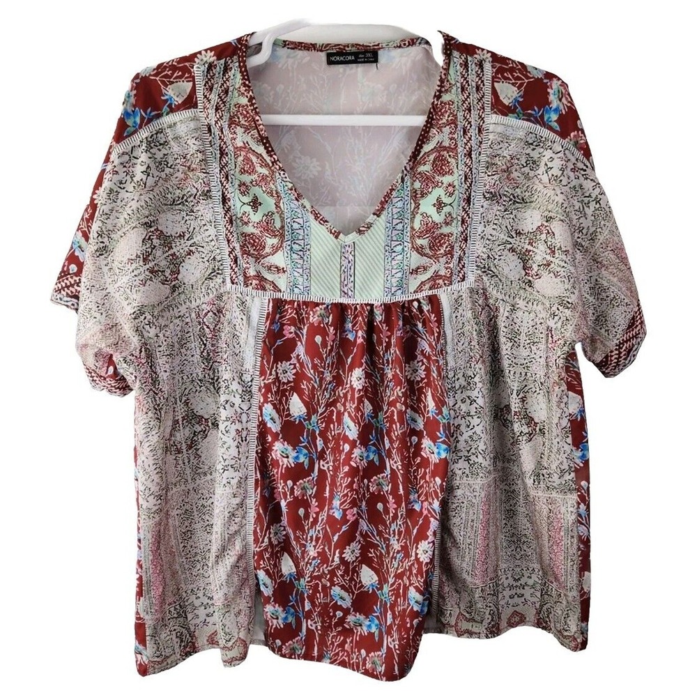 Noracora 3XL Women's Short Sleeve Top Multicolor Bohemian Festival‎